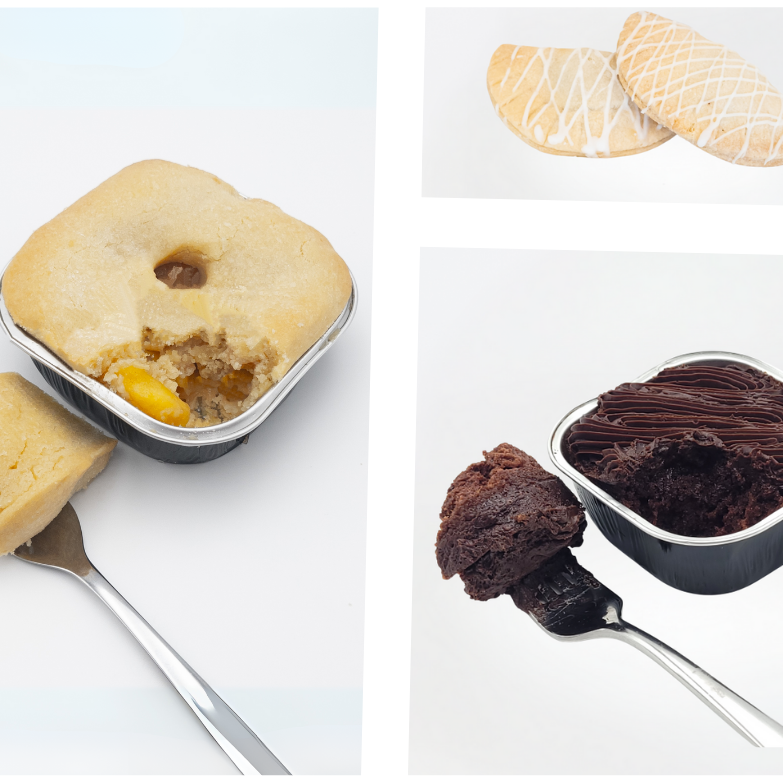 Two dessert containers with different types of desserts on a white background